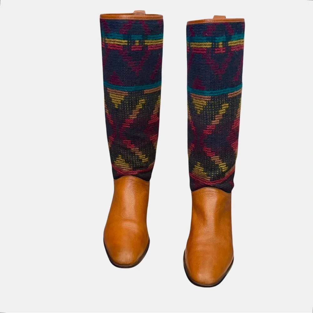 Vintage Unisa Aztec Western Boho Multicolor Knee-High Leather Boots